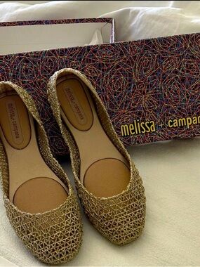 Melissa Gold Glitter Woven Flats for Girls